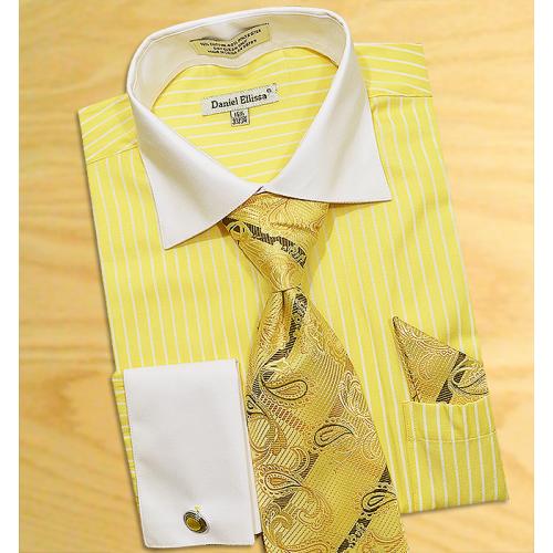 Daniel Ellissa Corn Vertical Stripe Two Tone Shirt / Tie / Hanky Set With Free Cufflinks DS3764P2